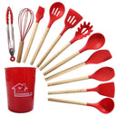 12-Piece Non-Stick Silicone Kitchen Utensil Set with Wooden Handles