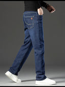 HIQOR Winter Fleece Thick Jeans Men Business Casual Pants