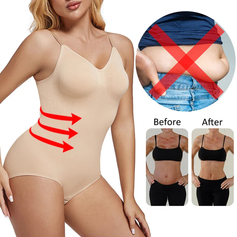 Seamless Backless Bodysuit Shapewear for Women with Open Crotch & Tummy Control