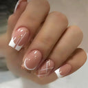 French False Nails Chic Nude White Short Square Tips Glue