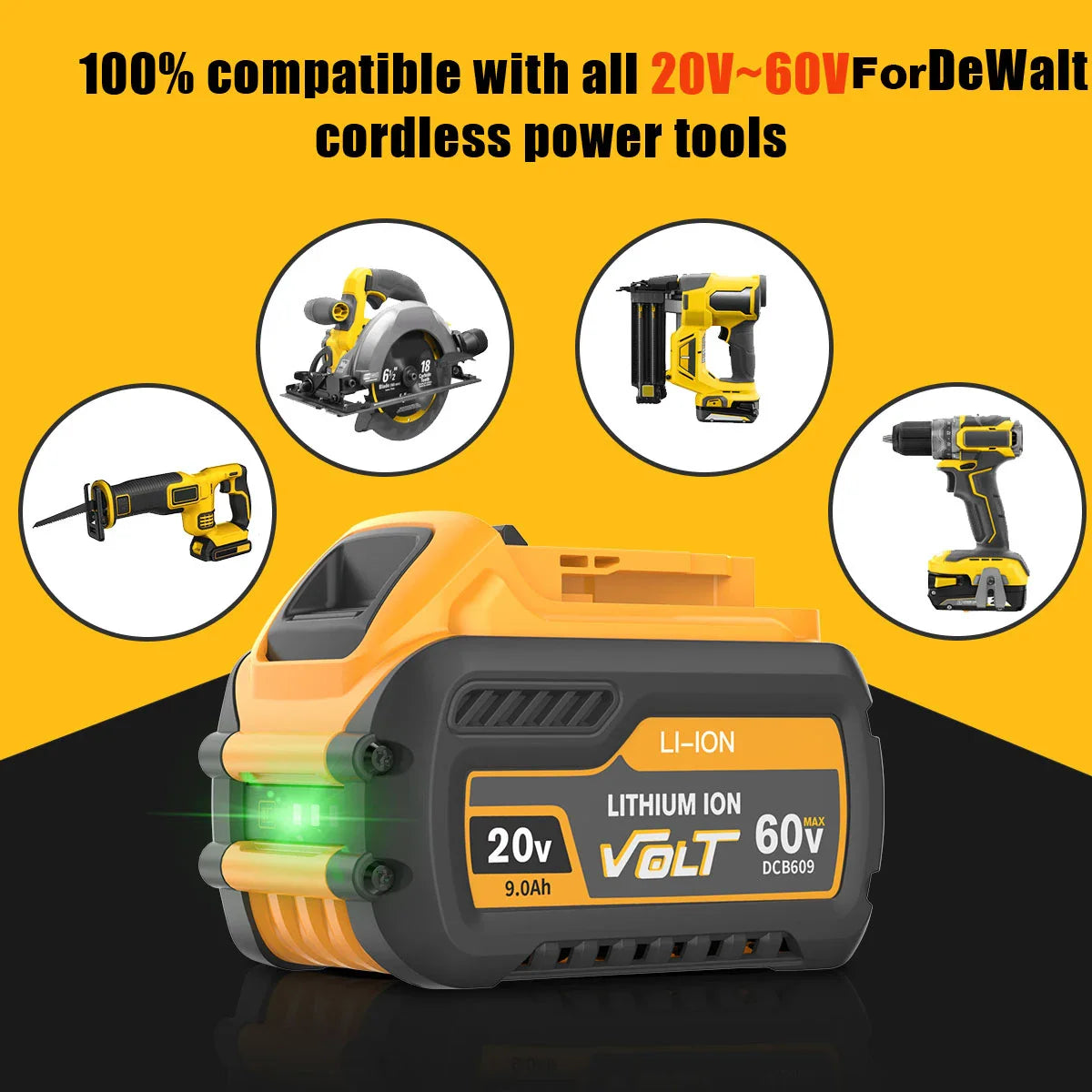 9000mAh Dewalt 20V/60V MAX Li-ion Battery for Power Tools - High Capacity & Compatibility