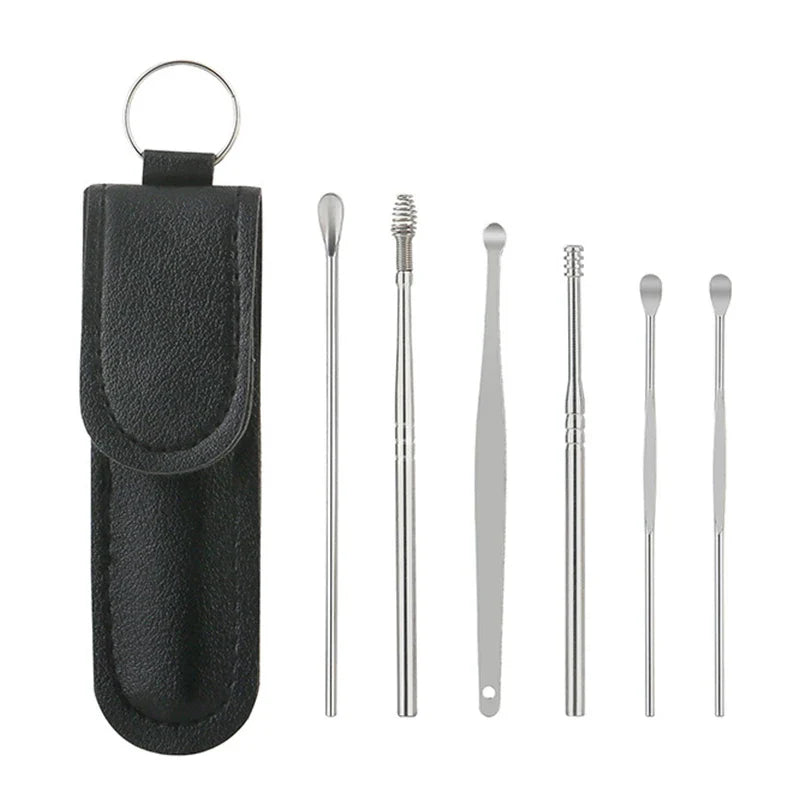 Stainless Steel Ear Wax Removal Kit with Non-Slip Handle: Gentle Cleaning & Portable Storage