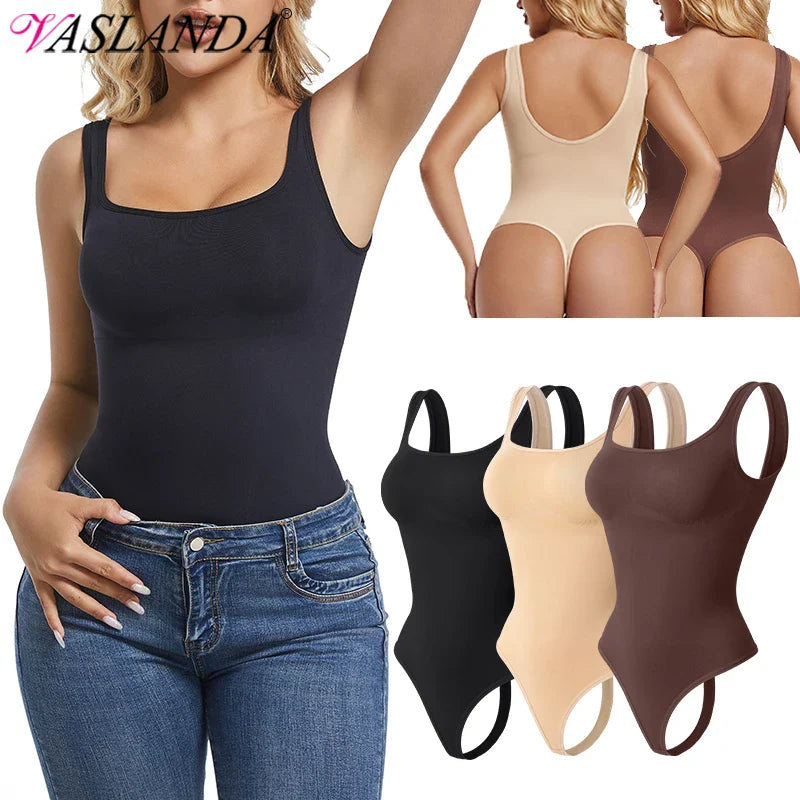 Seamless Tummy Control Bodysuit for Women - Sculpting Shaper with Square Neck