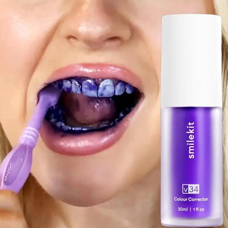 V34 Purple Whitening Toothpaste Cleans Mouth Fresh Breath Remove Yellow Stains Protect Teeth White Decontamination Care 2024  ourlum.com   