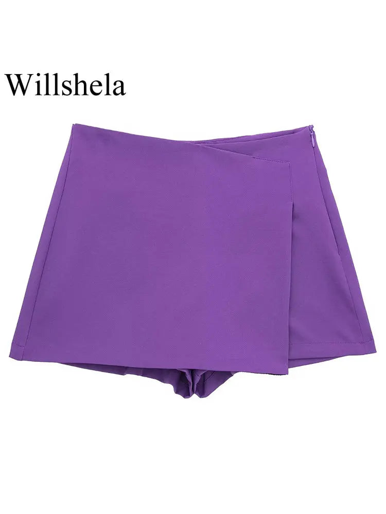 Asymmetrical Zipper Skirt Shorts - Vintage High Waist Fashion for Women  ourlum.com   