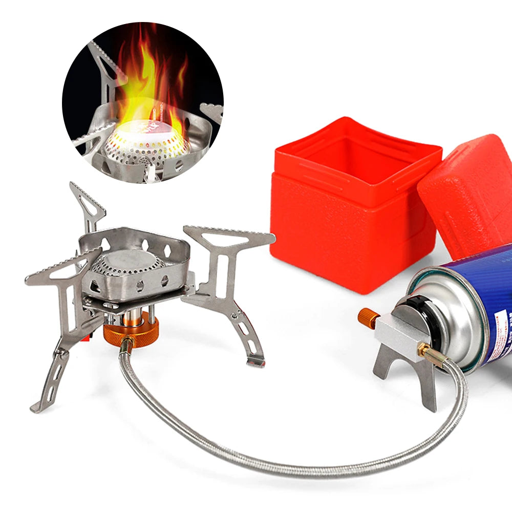 Ultralight 3500W Camping Gas Stove Burner with Windshield for Outdoor Cooking