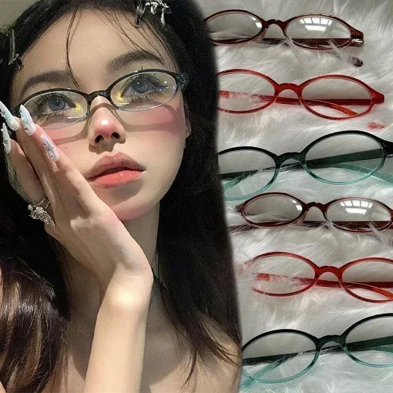 Retro Oval Red and Green Y2K Glasses for Women and Girls with Anti-Blue Protection  ourlum.com   