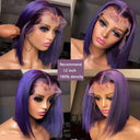 180% Density Dark Purple Lace Front Bob Wig 13x4 Human Hair