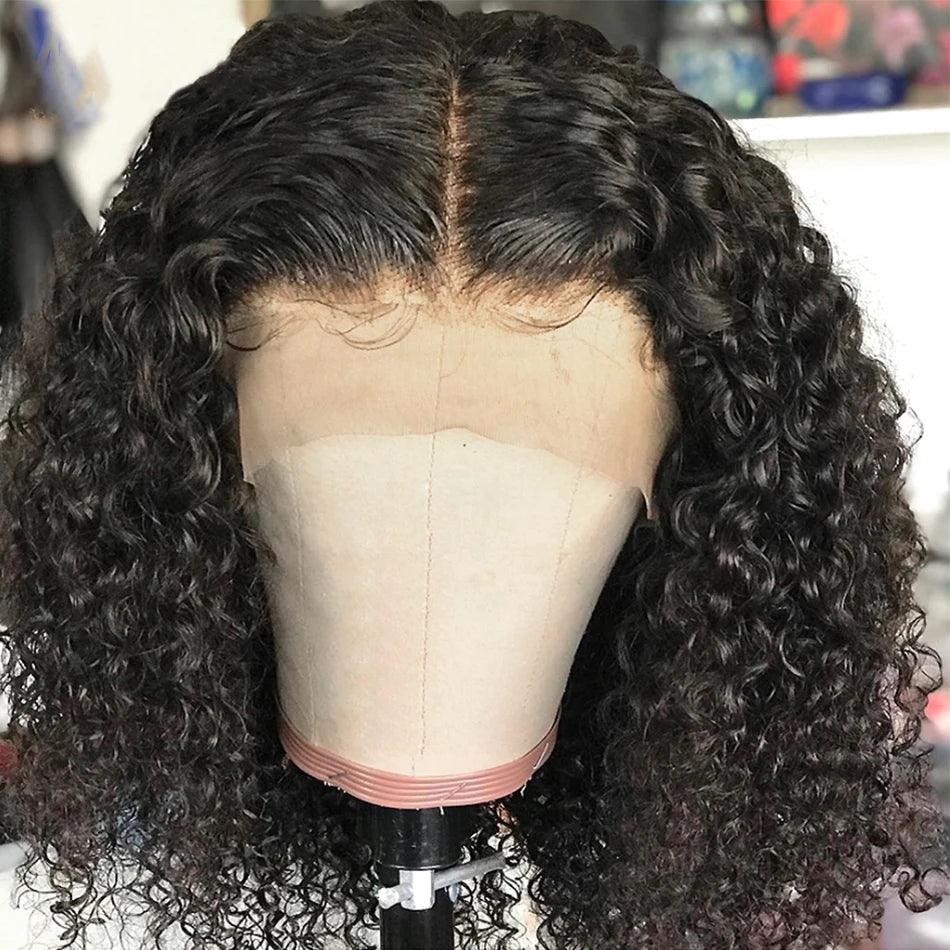 Brazilian Kinky Curly Bob Wig - Effortless Wear and Go Human Hair Lace Frontal - 180 Density Water Wave Closure Wig  ourlum.com   