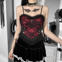 Gothic Cross Print Lace Trim Crop Top Edgy Corset Tank