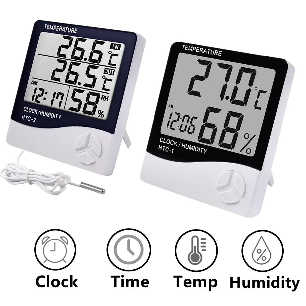 Electronic Temperature Humidity Meter with Clock - Indoor Outdoor Weather Station  ourlum.com   