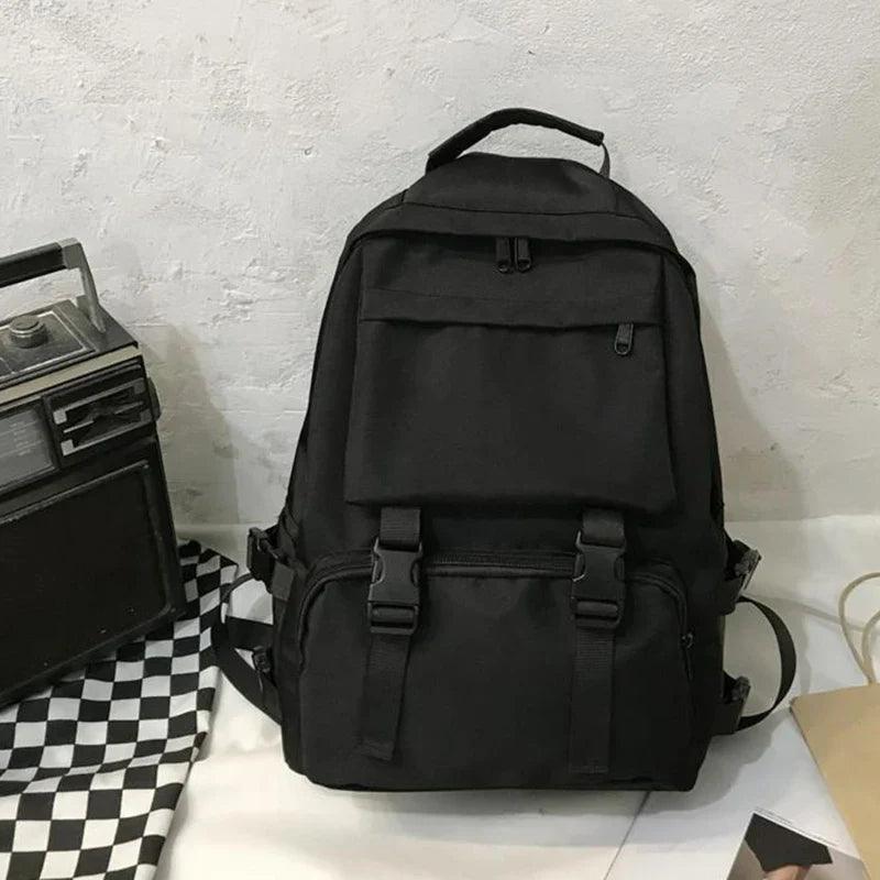 Backpacks Preppy Students Backpack Large Capacity Button Travel Bag Solid Simple Harajuku Chic Fashion Retro Unisex High Street  ourlum.com   