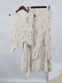 Crochet Knitted Asymmetric Dress Set Fairy Sweet Style 2023