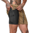 Men's Double-Decker Camo Running Shorts - 19 Color Options for Gym, Fitness, and Outdoor Training