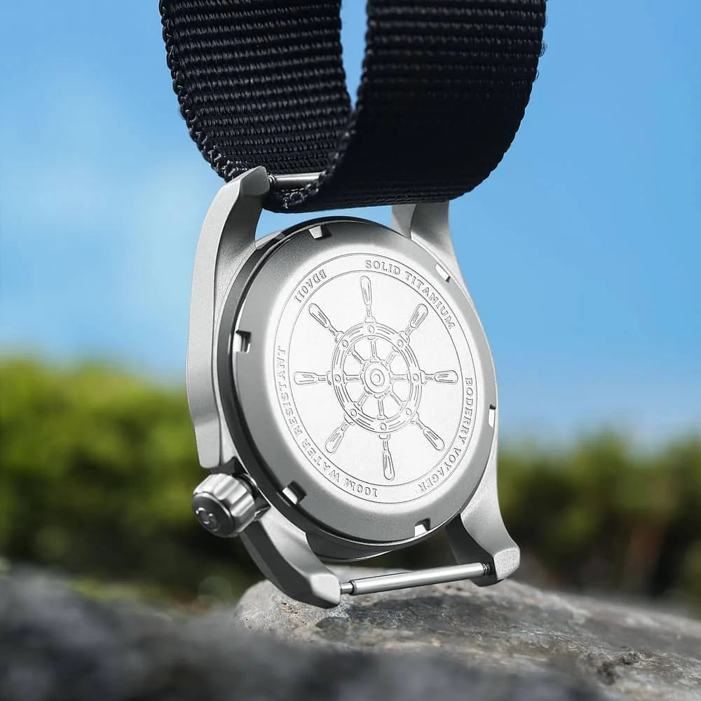 Titanium Dive Watch for Men: Premium Sapphire Crystal, Nautical Engraved, Swiss Super-LumiNova, Seiko NH35 Movement  OurLum.com   