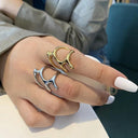 Elegant Geometric Hollow Silver Rings Stylish Vintage Jewelry