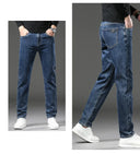 Winter Fleece Thick Warm Men's Slim Straight Denim Pants