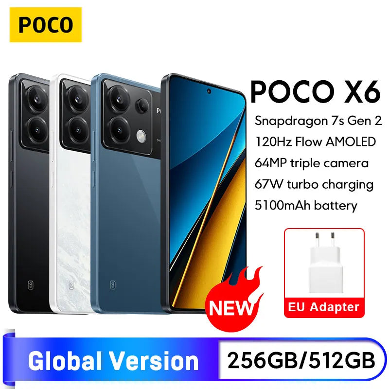 POCO X6 5G Global Version Smartphone NFC 256GB / 512GB Snapdragon 7s Gen 2 120Hz Flow AMOLED Display 64MP Camera 67W Charging