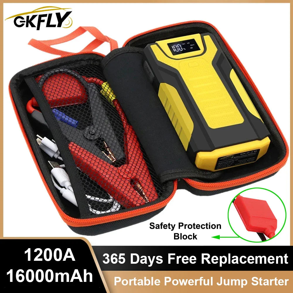 GKFLY Car Jump Starter Portable 12V Petrol Diesel Starting Device Cables Portable Power Bank 1200A Car Battery Charger Buster  ourlum.com   