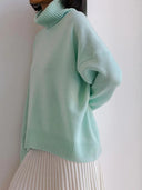 Winter Essential Thick Knit Turtleneck Sweater for Women  ourlum.com Aquamarine S 