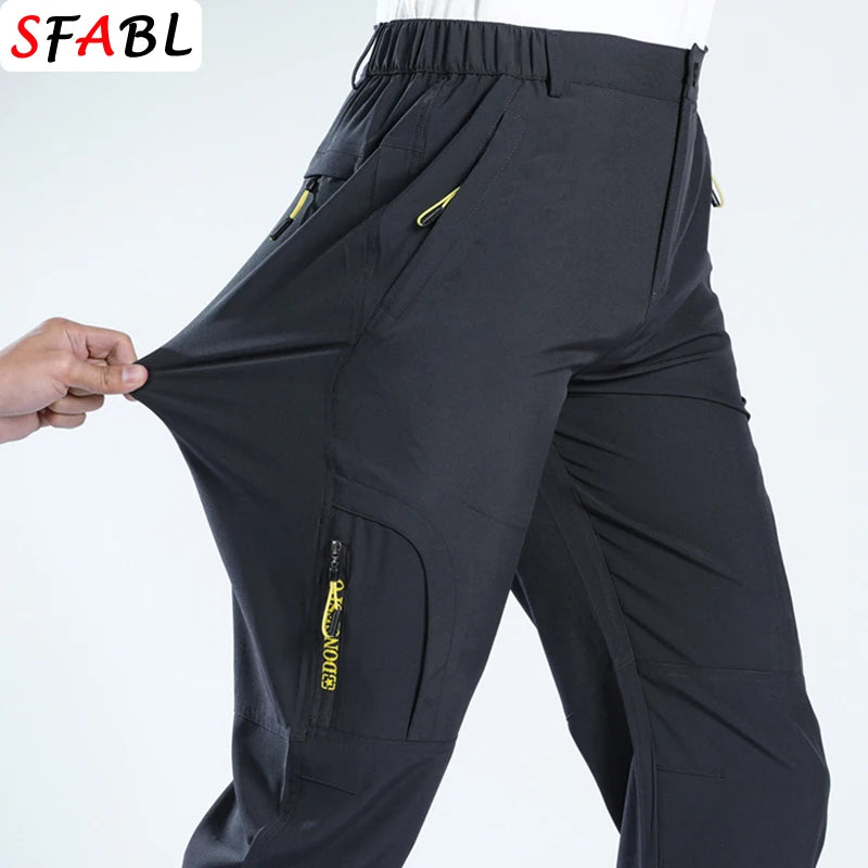 L-5XL Summer Men's Outdoor Hiking Pants Lightweight Quick Dry Fishing Jogging Camping Pants Men Travel Trousers Zipper Pockets