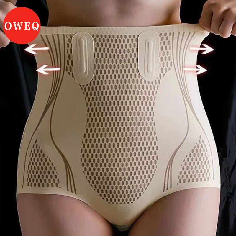 OWEQ High Waisted Ice Silk Body Briefs for Tummy Control & Sleek Silhouette