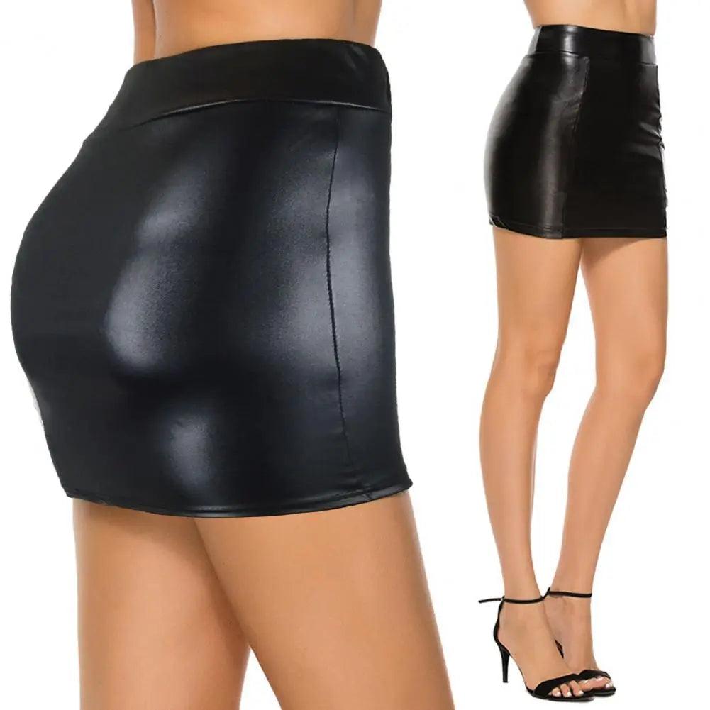 Sleek High Waist Faux Leather Bodycon Mini Skirt for Women  ourlum.com   