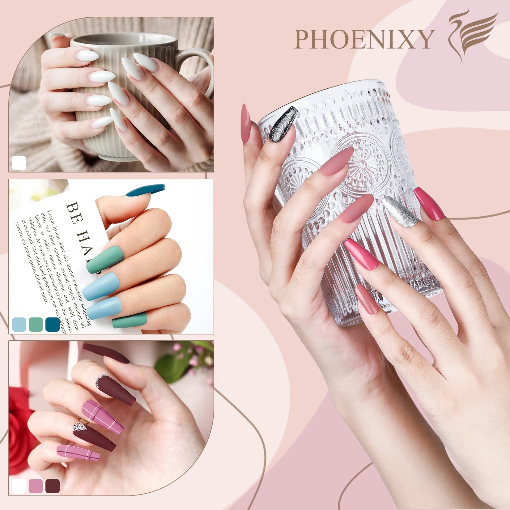 PHOENIXY 38-Piece 8ML Gel Nail Polish Set for Spring/Summer - Long-Lasting Semi-Permanent UV Nail Art Varnishes