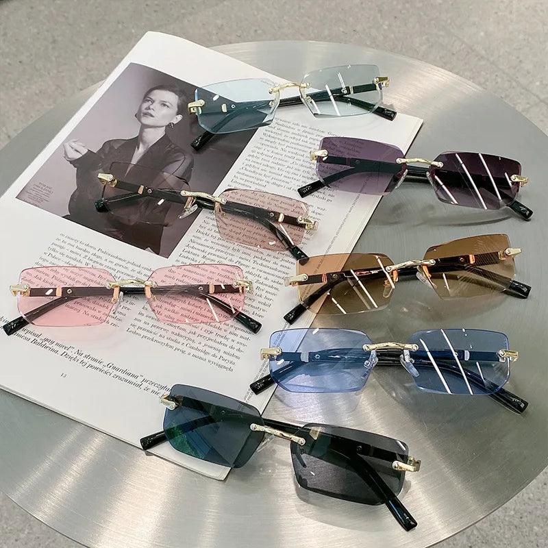 Trendy Rimless Rectangle Sunglasses for Men and Women - Stylish Summer Shades for Outdoor Fashion