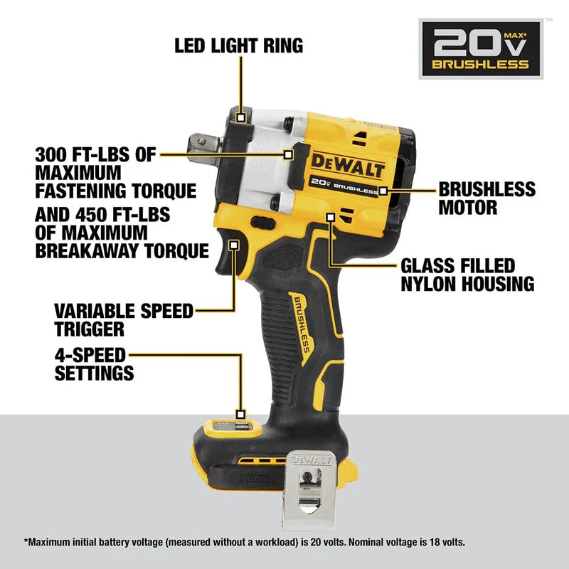 Dewalt DCF922 20V MAX Cordless Impact Wrench - 610Nm Torque, Brushless Power Tool