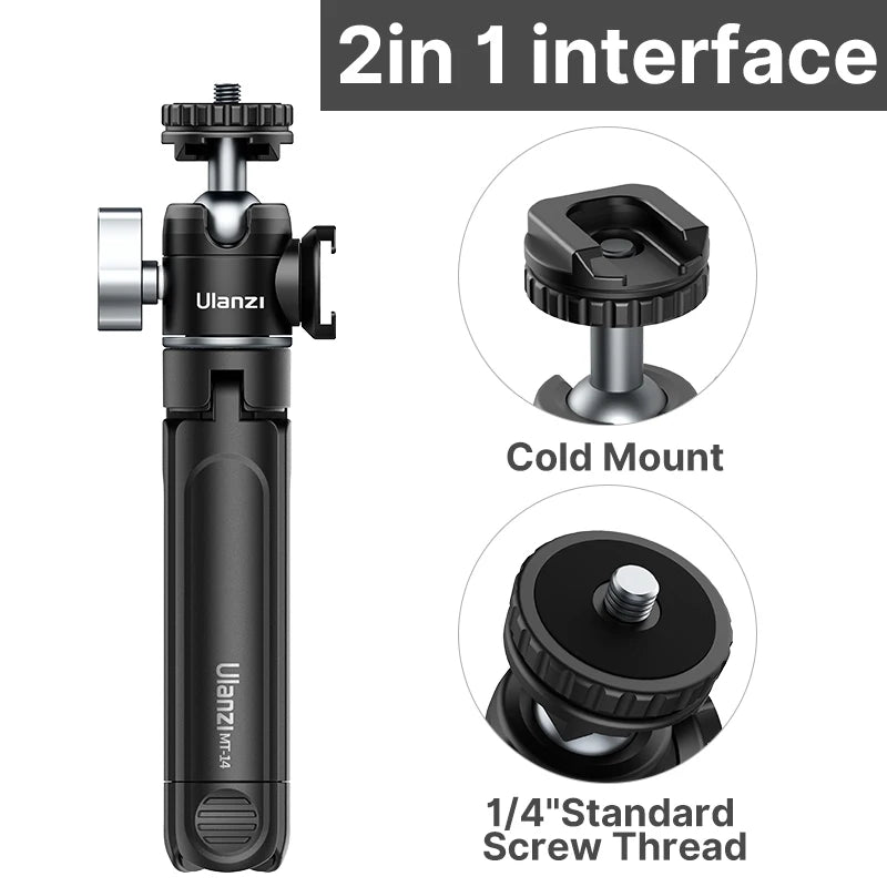 Ulanzi U-Vlog lite Mini Tripod with 360° Ball Head & Cold Shoe Selfie Stick Tabletop Tripod for Camera iPhone Android Phone DSLR