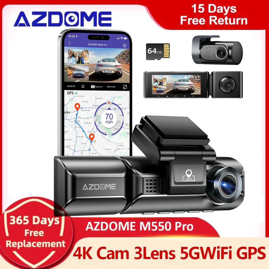 AZDOME M550 Pro Ultimate Car Surveillance Dash Cam: Superior Night Vision & GPS Tracking  ourlum.com   