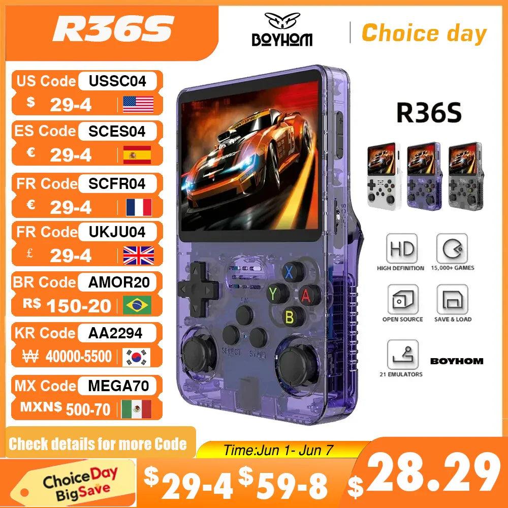 Open Source R36S Retro Handheld Video Game Console Linux System 3.5 Inch IPS Screen Portable Pocket Video Player R35S 64GB Games  ourlum.com   