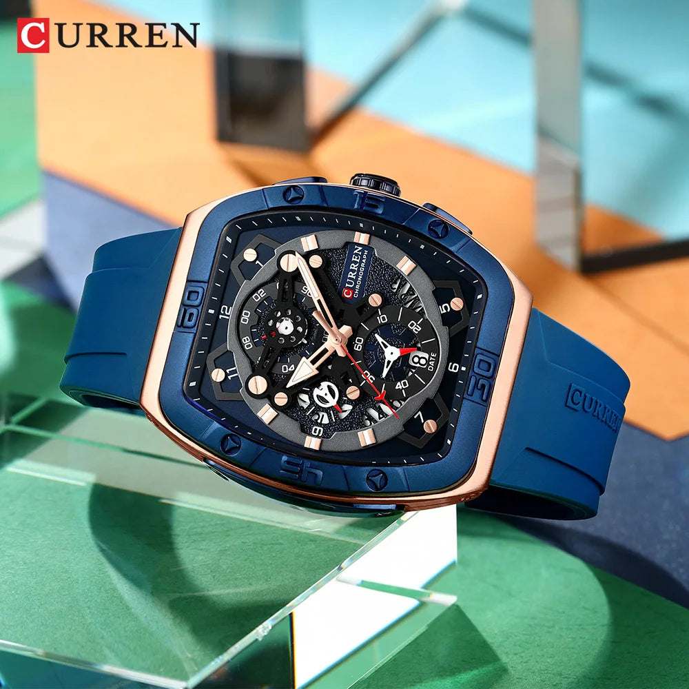 CURREN Men's Colorful Multi-Functional Tonneau Quartz Watch with Auto Date and Sports Features