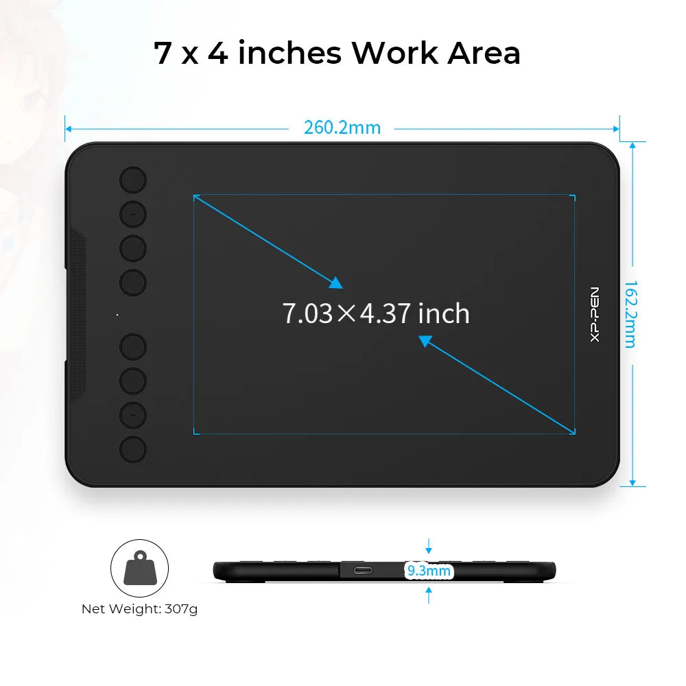 XPPen Mini7 Graphics Tablet: Portable Drawing Pad with 8192 Pressure Sensitivity for Artists and Designers