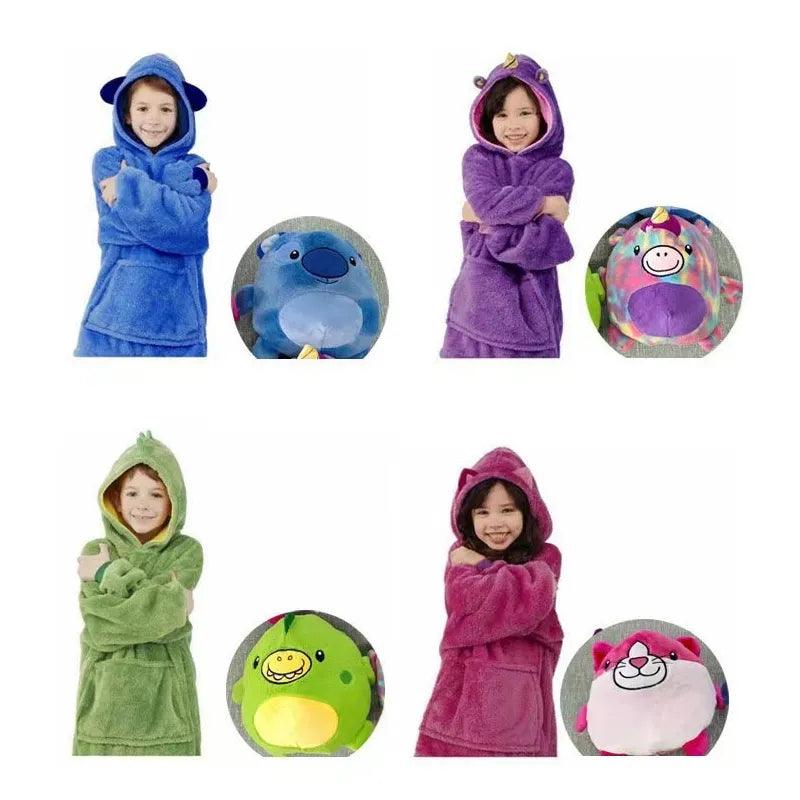 Cartoon Pets Hoodie Blanket: Cozy Kids' Wearable Pajamas & Pillow  ourlum.com   