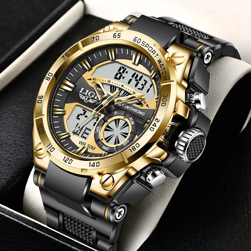 Luxury Dual Display Men's Sport Watch with Quartz Chronograph - Top Brand LIGE Fashion Timepiece  OurLum.com   