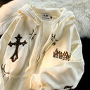 Harajuku Embroidery Sweatshirt Women Oversized Zip-Up Hoodie