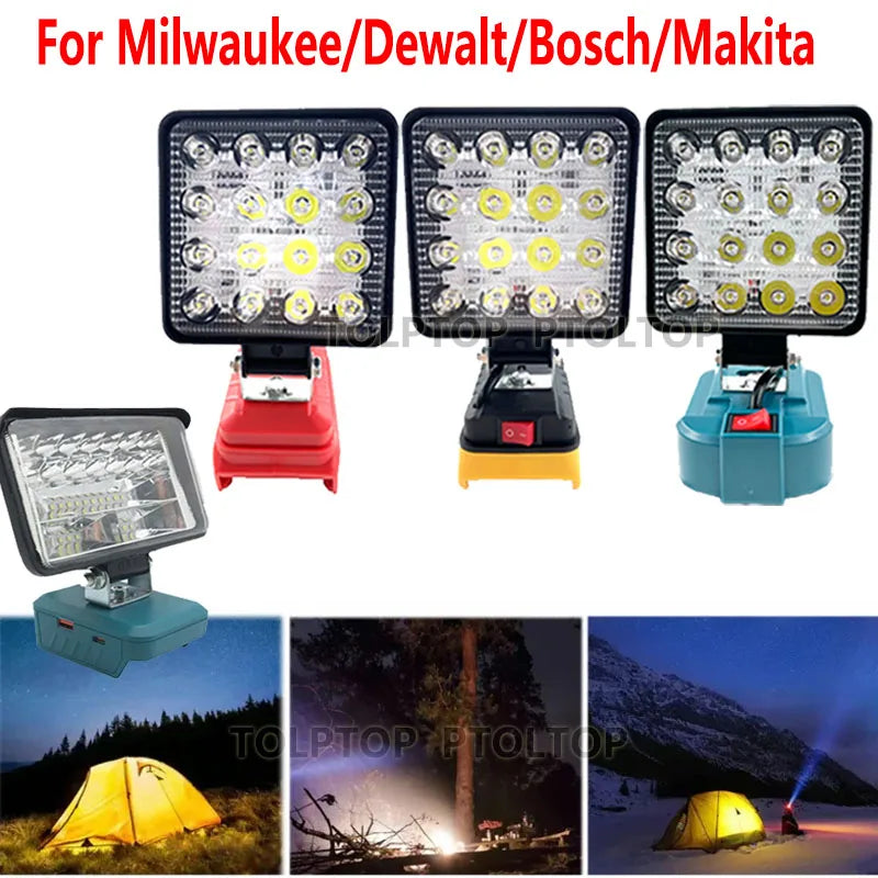 Versatile LED Work Light for Makita/DeWalt/Milwaukee/Bosch - Ideal for Camping & Emergencies