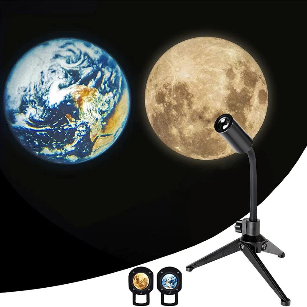 Starry Projector Moon Earth Projector Lamp 360° Rotatable Bracket USB Rechargeable Led Night Light Planet Projection Lamp  ourlum.com   