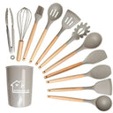 12-Piece Non-Stick Silicone Kitchen Utensil Set with Wooden Handles