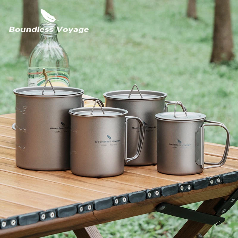 Lightweight Titanium Camping Mug with Lid - Perfect Outdoor Cookware for Tea, Coffee, and Travel