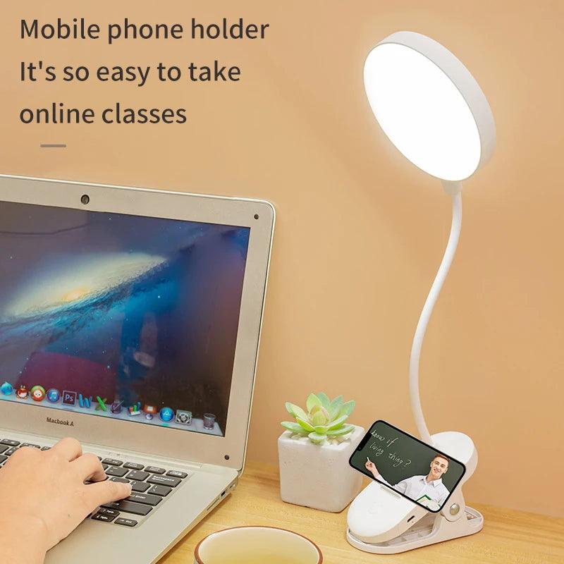 Clip-On LED Desk Lamp with USB Rechargeable Battery - Versatile Reading Light with 3 Dimming Modes and Eye-Friendly Technology  ourlum.com   
