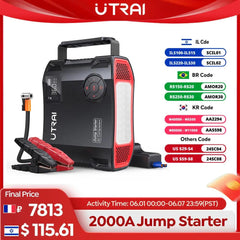 UTRAI 4-in-1 Emergency Jump Starter and Air Compressor with 2000A Power Bank and LED Light