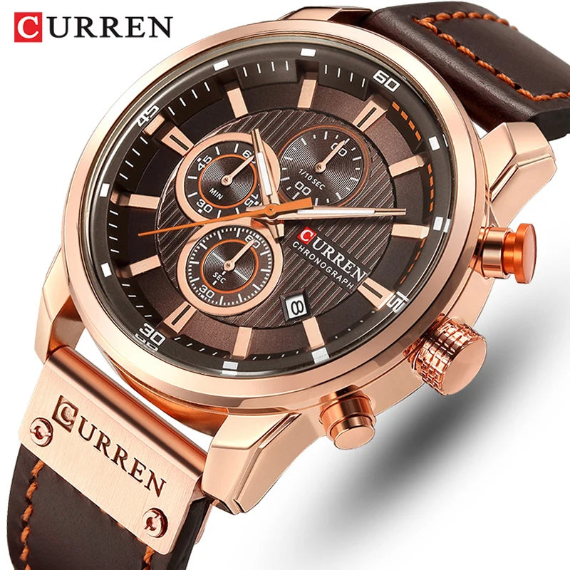 Luxury Chronograph Men's Watch with Leather Band and Complete Calendar  OurLum.com   