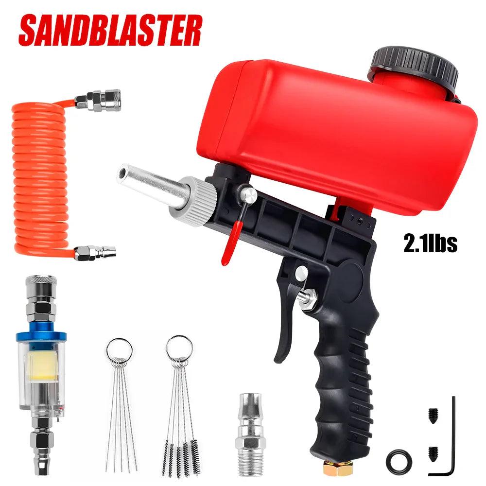 90psi Adjustable Pneumatic Sandblasting Gun, 2.1lbs Portable Home Sandblasting Machine, Cordless Gravity Small Handheld Air Tool  ourlum.com   