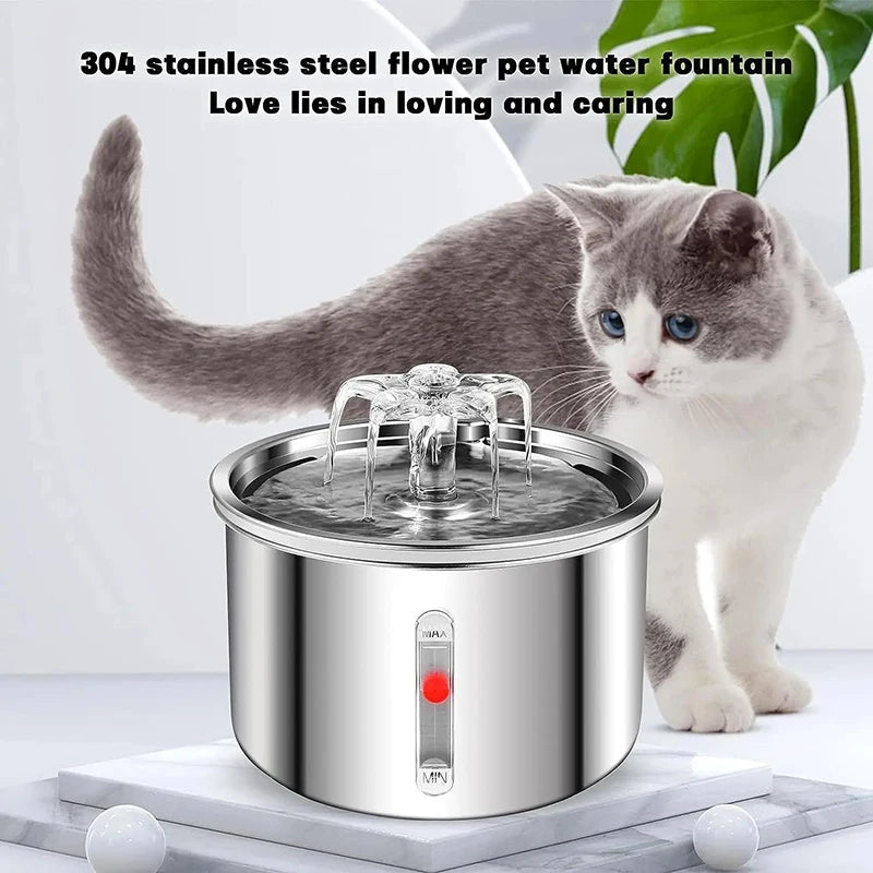 2L Stainless Steel Automatic Pet Water Dispenser Fountain For Cats And Dogs Drinking Bowl Easy To Clean Multiple Pets Supplies