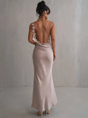 Mozision Floral Draped Backless Maxi Dress For Women Elegant