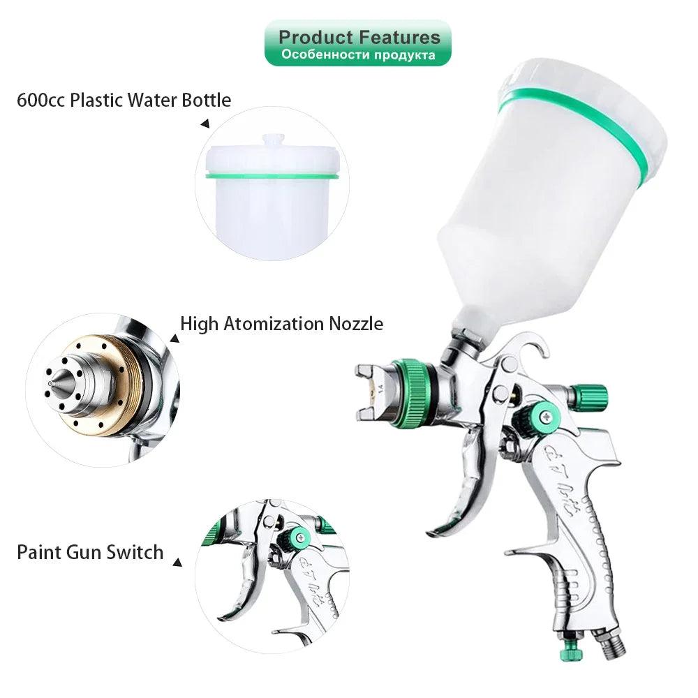 1.4/1.7/2.0/2.5mm 600ml Professional HVLP Spray Gun Plus Pressure Regulator Home Automatic Paint Spray Gun Tool, Pneumatic Tools  ourlum.com   