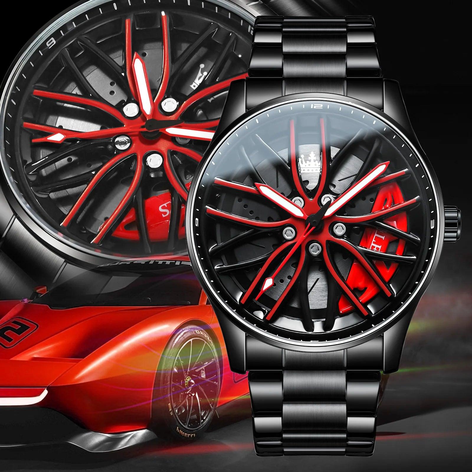 360° Rotary Sport Car Rim Wristwatch for Men by OLEVS: Luxury Timepiece with Quartz Movement  ourlum.com   